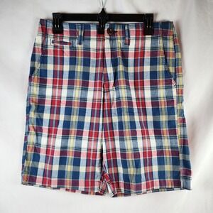 American Eagle Outfitters Shorts Mens 29 Red Blue Plaid Chino 100% Cotton Casual